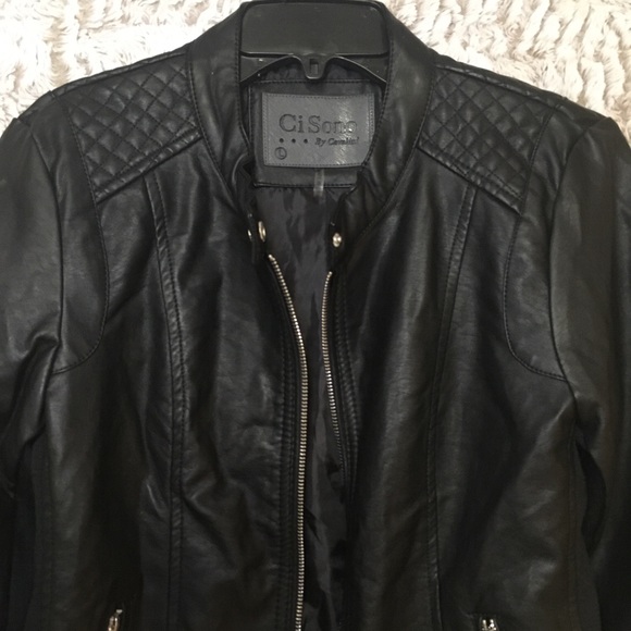 Ci Sono by Cavalini Black Vegan Leather Jacket L - Picture 2 of 8